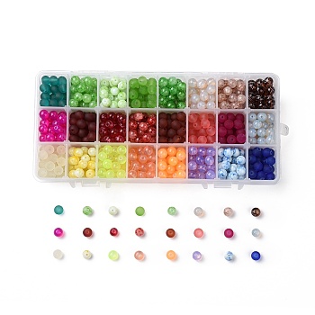 24 Colors Glass Beads, Round, Christmas Theme, Mixed Style, Mixed Color, 8x7.5mm, Hole: 1.5mm, 720pcs/box