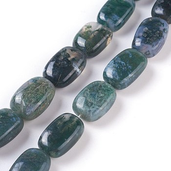 Natural Moss Agate Beads Strands, Cuboid, 16~18x10~12x6~8mm, Hole: 1.5mm, about 23~25pcs/strand, 15.35 inch(39cm)
