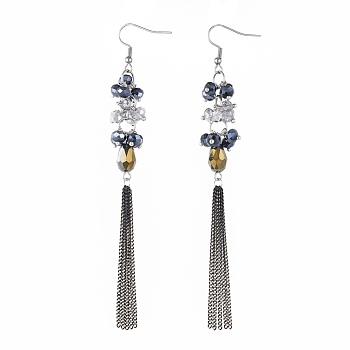 Dangle Earrings, with Electroplate Glass Beads, Brass Twisted Curb Chains and 316 Surgical Stainless Steel Earring Hooks, 119mm, Pin: 0.8mm