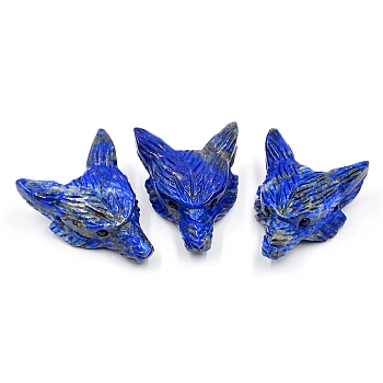 Natural Lapis Lazuli Carved Healing Wolf Head Figurines, Reiki Energy Stone Display Decorations, 38x28mm