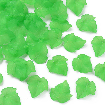 Autumn Theme Transparent Frosted Acrylic Pendants, Maple Leaf, Green, 24x22.5x3mm, Hole: 1mm, about 962pcs/500g