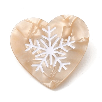 Heart with Snowflake Cellulose Acetate(Resin) Alligator Hair Clips, with Golden Iron Clips, for Women Girls, PeachPuff, 48x50x11mm