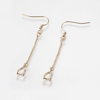 Brass Earring Hooks, with Ice Pick Pinch Bails and Twisted Chains, Long-Lasting Plated, Lead Free & Cadmium Free, Golden, 53x6x3mm, Pin: about 0.7mm
