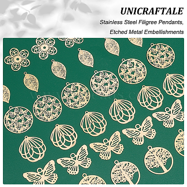 unicraftale 36pcs 6 style rack placage 201 pendentifs en filigrane en acier inoxydable(STAS-UN0036-12)-5
