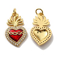 Rack Plating Brass Grade AAA Cubic Zirconia Pendants, with Enamel, Lead Free & Cadmium Free, Long-Lasting Plated, Heart, Real 18K Gold Plated, 23x13.5x3mm, Hole: 3.6mm(X-KK-D026-32G)