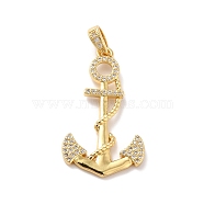 Rack Plating Brass Micro Pave Cubic Zirconia Pendants, Cadmium Free & Lead Free, Real 18K Gold Plated, Anchor, Clear, 31.5x18x2.5mm, Hole: 5x3mm(KK-A160-08G)