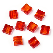 Handmade Silver Foil Lampwork Beads, Square, Red, 12x12x6mm(X-FOIL-S006-12x12mm-01)