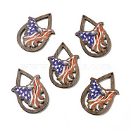 American Flag Theme Single Face Printed Aspen Wood Pendants, Teardrop Charm, Eagle Pattern, 49.5x33x2.5mm, Hole: 1.6mm(WOOD-G014-01C)