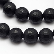 Natural Black Agate Beads Strands, Faceted Round, Dyed & Heated, Frosted, 6mm, Hole: 1mm, about 65pcs/strand, 14.7 inch(G-D710-6mm-06)