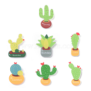 Fridge Magnets Acrylic Decorations, Cactus, Mixed Shapes, Green, 7pcs/set(AJEW-X0009-04)