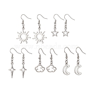 Alloy Hollow Dangle Earrings, Mixed Shape, Platinum, 33~47x10~24mm(EJEW-JE05495)