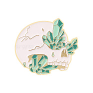 Alloy Enamel Brooches, Skull with Crystal, Lime Green, 23x25mm(SKUL-PW0002-121C)