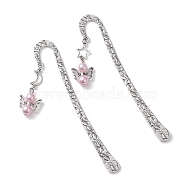 Angel Alloy Hook Bookmarks, with ABS Plastic Imitation Pearl Beads, Antique Silver, Pearl Pink, 124x20x2.1mm, 2pcs/set(AJEW-JK00315-02)
