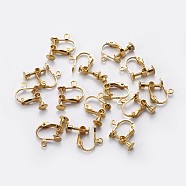 Racking Plated Brass Clip-on Earring Findings, with Loop, Golden, 13x16x5mm, Hole: 1.5mm(KK-P169-01G)