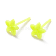 Eco-Friendly Plastic Stud Earrings, Flower, Green Yellow, 6x6.5x2mm, Pin: 0.8mm(EJEW-H120-02D)