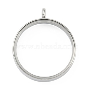 304 Stainless Stee Locket Pendants, with Glass, Flat Round Charm, Stainless Steel Color, 41x34x6mm, Hole: 5mm(STAS-S132-16P-05)