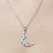 201 Stainless Steel Hollow Moon & Star Pendant Necklace, Stainless Steel Color, 17.72 inch(45cm)(NJEW-OY001-71)