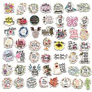 50Pcs Inspirational Paper Cartoon Stickers Set, Adhesive Label Stickers, for Water Bottles, Laptop, Luggage, Cup, Computer, Mobile Phone, Skateboard, Word with Flower, Mixed Color, 28~70x40~72x0.1mm(DIY-I109-01)