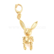 Brass Pendants, Rabbit Charms, Real 18K Gold Plated, 31.5x17.5x7.5mm, Hole: 5x6mm(KK-G496-13G)