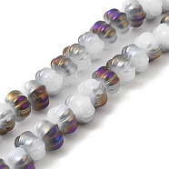 Rainbow Plated Electroplate Glass Beads, Two Tone, Pumpkin, Purple, 9x11x12mm, Hole: 1.2mm, about 74pcs/strand, 23.23 inch(59cm)(GLAA-G106-02A-HP02)