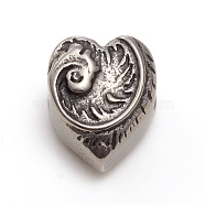 304 Stainless Steel European Beads, Large Hole Beads, Heart, Antique Silver, 14x11.5x10mm, Hole: 5mm(STAS-G228-15AS)