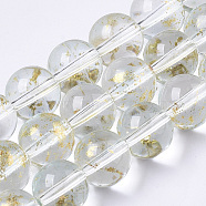 Transparent Spray Painted Glass Bead Strands, with Golden Foil, Round, Clear, 10~11mm, Hole: 1.4~1.6mm, about 39~42pcs/Strand, 14.84 inch~15.27 inch(37.7~38.8cm)(GLAA-N035-03D-B09)