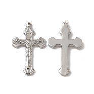 201 Stainless Steel Pendants, Crucifix Cross Charm, Stainless Steel Color, 30x17x2mm, Hole: 1.2mm(STAS-J401-VC638)