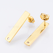 201 Stainless Steel Stud Earring Findings, with 304 Stainless Steel Pins, Rectangle, Golden, 25x5mm, Hole: 1.5mm, Pin: 0.8mm(STAS-Q231-05G)