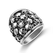 Titanium Steel Skull Finger Ring, Gothic Punk Jewelry for Men Women, Antique Silver, US Size 12(21.4mm)(SKUL-PW0002-035F-AS)