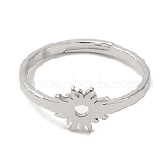 304 Stainless Steel Flower Adjustable Ring for Women, Stainless Steel Color, Inner Diameter: 15.5mm(RJEW-M149-03P)