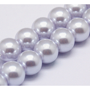 Eco-Friendly Dyed Glass Pearl Round Bead Strands, Cotton Cord Threaded, Lavender, 6mm, Hole: 0.7~1.1mm, about 72pcs/strand, 15 inch(X-HY-A002-6mm-RB004)