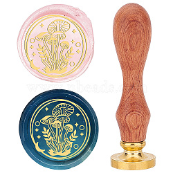 Brass Wax Seal Stamp with Rosewood Handle, for DIY Scrapbooking, Mushroom Pattern, 25mm(AJEW-WH0412-0009)
