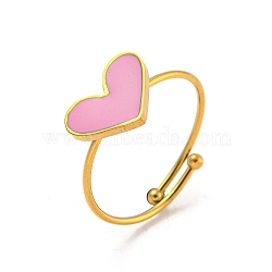 Adjustable 304 Stainless Steel Rings, with Enamel for Woman, Heart, Inner Diameter: 18mm(RJEW-B058-01G-04)