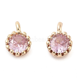 Brass Micro Pave Cubic Zirconia Charms, Real 18K Gold Plated, Round, Pink, 5.5x4x3mm, Hole: 1.2mm(KK-U028-19G-02)