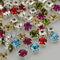 Sew on Rhinestone, Grade A Glass Rhinestone, with Brass Prong Settings, Garments Accessories, Silver Color Plated Metal Color, Mixed Color, 5.44~5.61x5.44~5.61mm, Hole: 1mm, about 720pcs/bag(RB-J179-SS25-M)