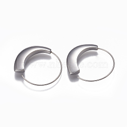 Tarnish Resistant 304 Stainless Steel Hoop Earrings, Hypoallergenic Earrings, Curved, Stainless Steel Color, 33x30x4.5mm, Pin: 1mm(X-EJEW-O089-26P)