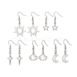 Alloy Hollow Dangle Earrings, Mixed Shape, Platinum, 33~47x10~24mm(EJEW-JE05495)