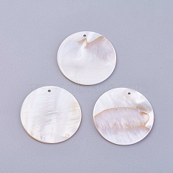 Shell Pendants, Undyed, Flat Round, 30x1~2mm, Hole: 1.4mm(X-BSHE-P026-07)