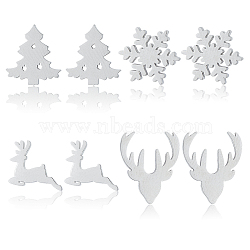 ANATTASOUL 4 Pairs 4 Style Christmas Tree & Deer & Snowflake Exquisite Titanium Steel Stud Earrings for Women, Stainless Steel Color, 8~12.5x9~10mm, Pin: 0.6mm, 1 Pair/style(EJEW-AN0002-38)