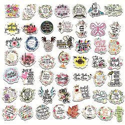 50Pcs Inspirational Paper Cartoon Stickers Set, Adhesive Label Stickers, for Water Bottles, Laptop, Luggage, Cup, Computer, Mobile Phone, Skateboard, Word with Flower, Mixed Color, 28~70x40~72x0.1mm(DIY-I109-01)