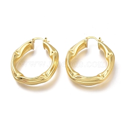 Brass Hoop Earrings, Long-Lasting Plated, Textured, Ring, Real 18K Gold Plated, 45.4x38x7mm, Pin: 1.5mm(EJEW-H104-14G)