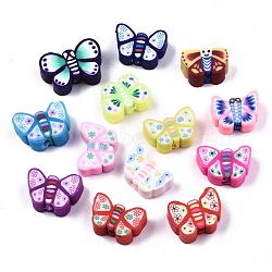 Handmade Polymer Clay Butterfly Beads, Mixed Color, 8~10x10~12x4~5mm, Hole: 2mm(X-CLAY-Q211-03)