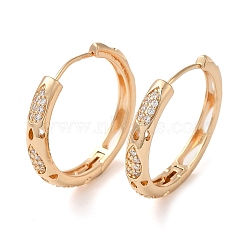 Brass Micro Pave Cubic Zirconia Hoop Earrings for Women, Hollow Teardrop, Light Gold, 27.5x4mm(EJEW-M238-27KCG)