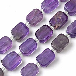 Natural Amethyst Beads Strands, with Seed Beads, Rectangle, 11.5~12.5x7.5~10x5~6.5mm, Hole: 0.8~0.9mm, about 13pcs/strand, 7.68~8.07 inch(19.5~20.5cm)(G-C098-A02-01)