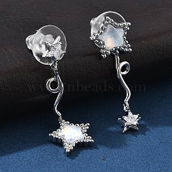 Star Brass Clear Cubic Zirconia Stud Earrings, with Glass Stud Earrings, Ocean Series, Platinum, right: 33x12mm, left: 36x12mm(EJEW-D301-01P)