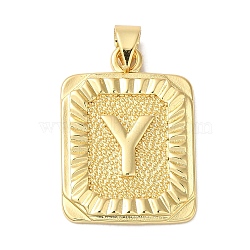 Rack Plating Brass Pendants, Long-Lasting Plated, Lead Free & Cadmium Free, Square with Letter Charms, Letter Y, 24x17x2.5mm, Hole: 4x3.5mm(KK-B092-42G-Y)