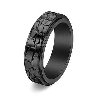 Textured Titanium Steel Rotating Finger Ring, Fidget Spinner Ring for Calming Worry Meditation, Black, US Size 10(19.8mm)