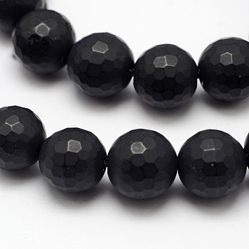 Natural Black Agate Beads Strands, Faceted Round, Dyed & Heated, Frosted, 6mm, Hole: 1mm, about 65pcs/strand, 14.7 inch