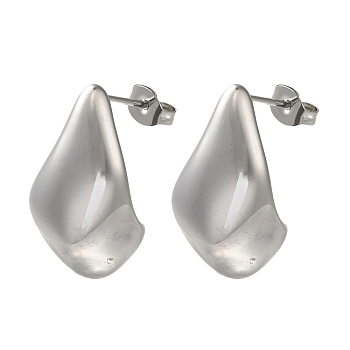 304 Stainless Steel Teardrop Stud Earrings for Women, Stainless Steel Color, 22.5x13mm