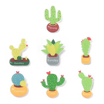 Fridge Magnets Acrylic Decorations, Cactus, Mixed Shapes, Green, 7pcs/set
